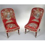 Pair of Victorian nursing chairs, with arched top