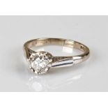 18 carat white gold diamond ring, the central appr