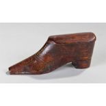 19th Century mahogany shoe snuff, with pique decor