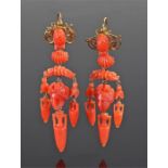 Finely carved pair of 19th Century coral earrings,
