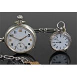 Open face military pocket watch, the white enamel