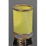 Unusual Chinese silver gilt and jade cannister, wi