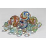 19th Century glass marbles, various sizes, each wi