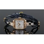 Rotary 9 carat gold ladies wristwatch, the square enamel dial with Arabic hours, gadrooned