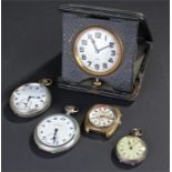 Watches, to include a silver example, a Junghams watch, a plated watch, a travelling timepiece and a