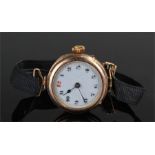 9 carat gold ladies wristwatch, with a white enamel dial, case size 26mm diameter