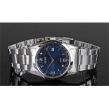 Gentleman's stainless steel Accurist wristwatch, the blued dial with baton hour makers, date