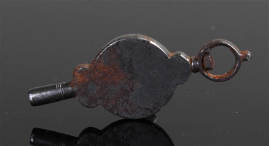 George III cut steel pocket watch key, circular body with loop and key, 37mm long - Image 4 of 4