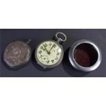 pocket watch, chrome open face example, together with a watch case, a silver watch case, (3)