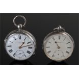Two silver cased pocket watches, both open face examples with subsidiary seconds dials, (2)