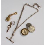 Pocket watch chain, together with a compass, a watch chain clip, and a key, (4)