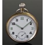 World War II military pocket watch, GS/TP ^ S 045805, the white enamel dial, green luminous 3, 6, 9,