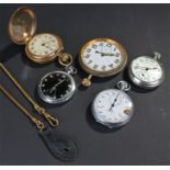 Tissot stop watch, together with a hunter watch, two open face examples, a chain and a larger watch,