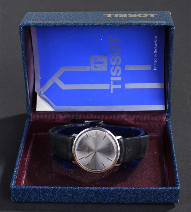 Milus stainless steel gentleman's wristwatch, together with a Tissot watch box, (2)