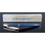 Conway blue fountain pen with gold coloured lid, boxed with instructions