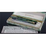 Conway Stewart pen set, number 14, green marble effect, fountain pen and pencil, cased