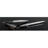 Sheaffer sterling silver fountain pen and ball point pen, with criss cross design, (2)