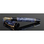 Parker fountain pen, blue marble effect, 18 carat gold nib