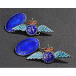 Two RAF enamelled and silver cuff links, with the RAF emblem, 30mm wide