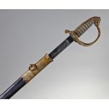 Naval officers sword, Edward VII cypher, 1827 pattern, blade 79.5cm, owners name on the clip H.