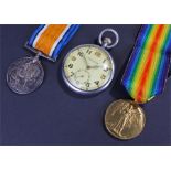 First War pair with military pocket watch, the pair named to M2-192134 PTE W.E. White A.S.C. Victory