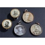 Boer War military photographic buttons and pendants, with the Baden Powell, Lord Roberts, White