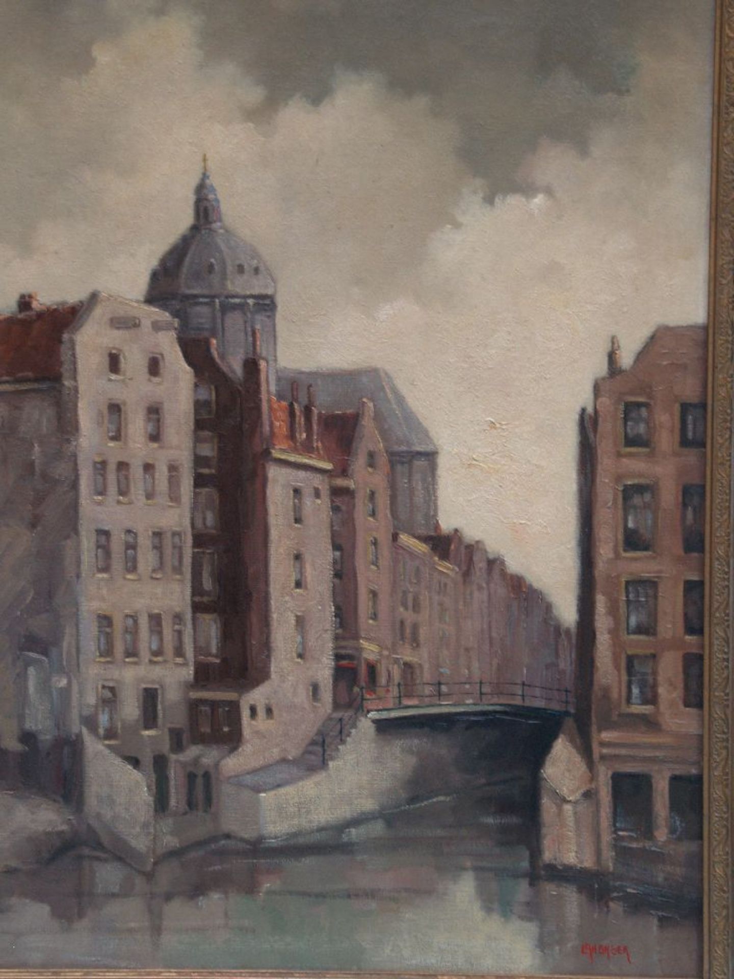 Landherr - Hamburg? Kanalansicht,Öl/Leinwand,signiert,wohl 1930er Jahre,ca. 70x50cm,