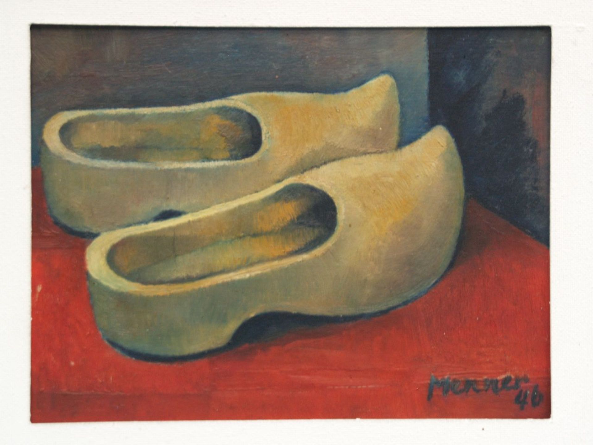 Menner, Willi 1913-1989 - Holzschuhe, Öl/Platte,signiert und datiert 46,verso bezeichnet,ca.