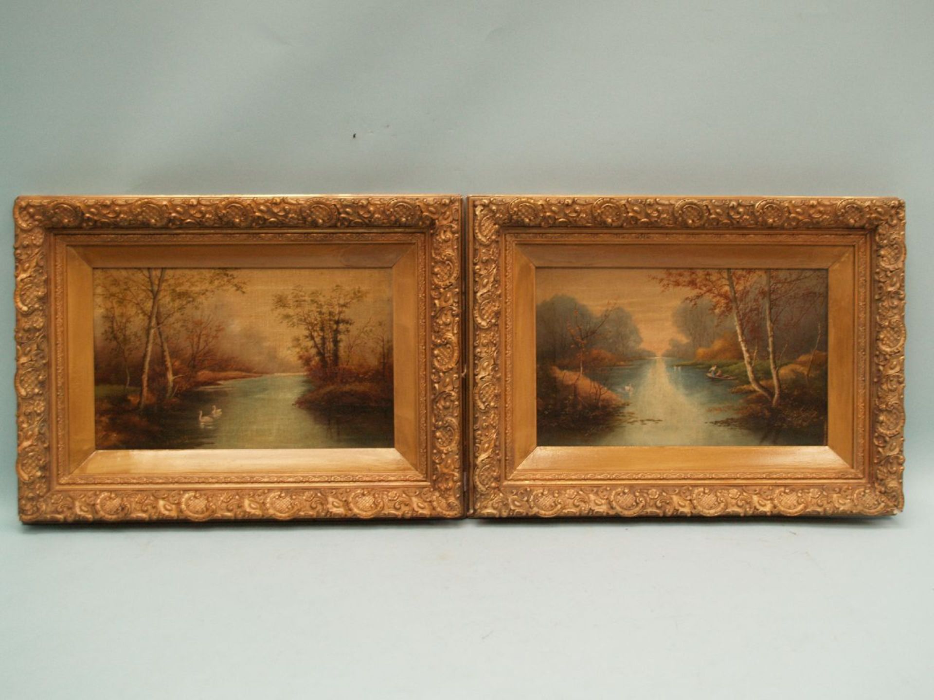 Paar Gegenstücke - Tetley, J. England 19.Jhdt., Szenen am Fluss, Öl/Leinwand, signiert, ca. 25x41cm,