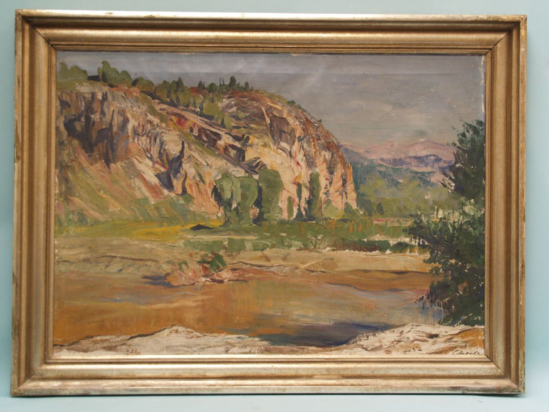 Deneff, Boris(1883-1969 Bulgarien)- um 1930 -Flusslandschaft,signiert,ca. 66x92cm, verso bezeichnet: