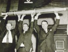 Wernher von Braun’s science team celebrates the success of Explorer1 and the discovery of the Van