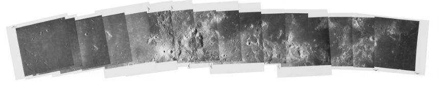 Panorama from the Sea of Fertility to the Sea of Tranquillity, Apollo 10, May 1969 Mosaic of sixteen