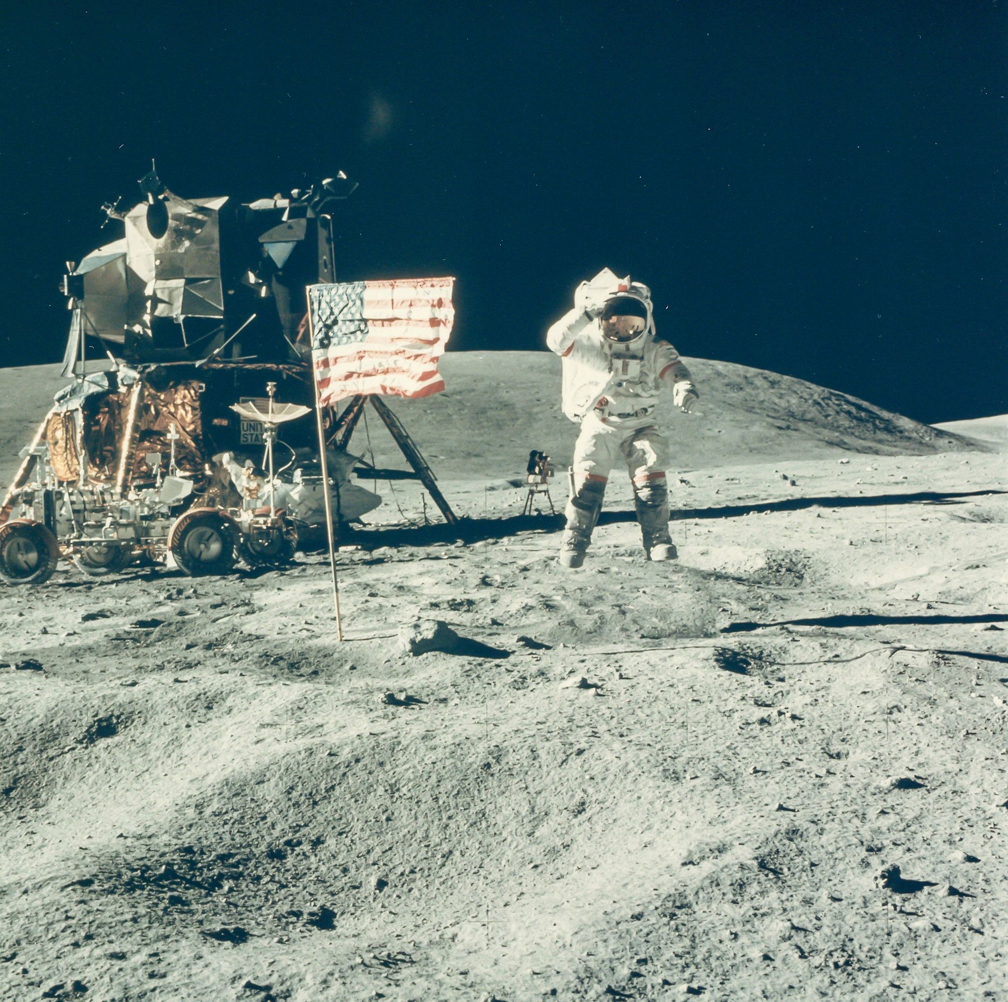 Charles Duke - John Young jumps and salutes the flag, EVA 1, Apollo 16, April 1972 Vintage