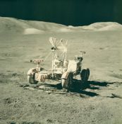 Eugene Cernan - The Lunar Rover parked at the base of the North Massif, EVA 3, Apollo 17, December