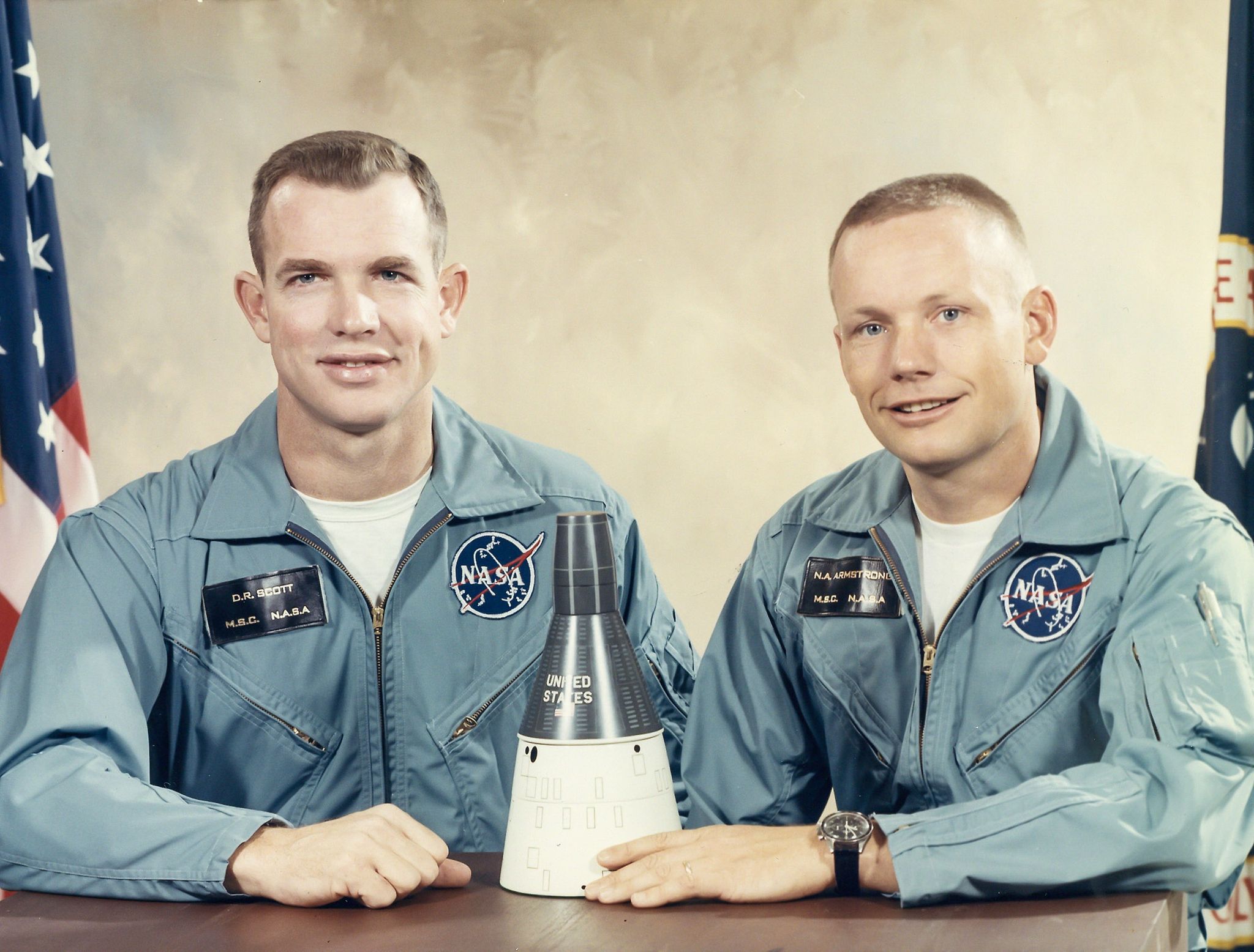 Portraits of astronauts Neil Armstrong and David Scott, the crew of Gemini 8, March 1966 Two vintage