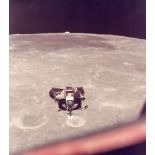 Triptych: the Earth and the Lunar Module “Eagle” rising from the surface of... Triptych: the Earth