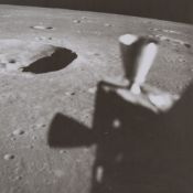 The Lunar Module’s approach to the possible Apollo 11 landing site, orbital landscape seen from