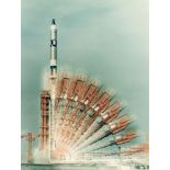 Time-exposure of Gemini 10 launch, July 1966 Vintage chromogenic print on fibre-based Kodak paper,