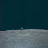 Charles Duke - The Command Module and the Earth both rising over the lunar horizon, Apollo 16, April