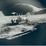 David Scott - Portrait of James Irwin and the Rover in front of Mount Hadley, EVA 1, Apollo 15,