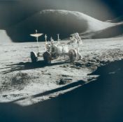 David Scott - Portrait of James Irwin and the Rover in front of Mount Hadley, EVA 1, Apollo 15,