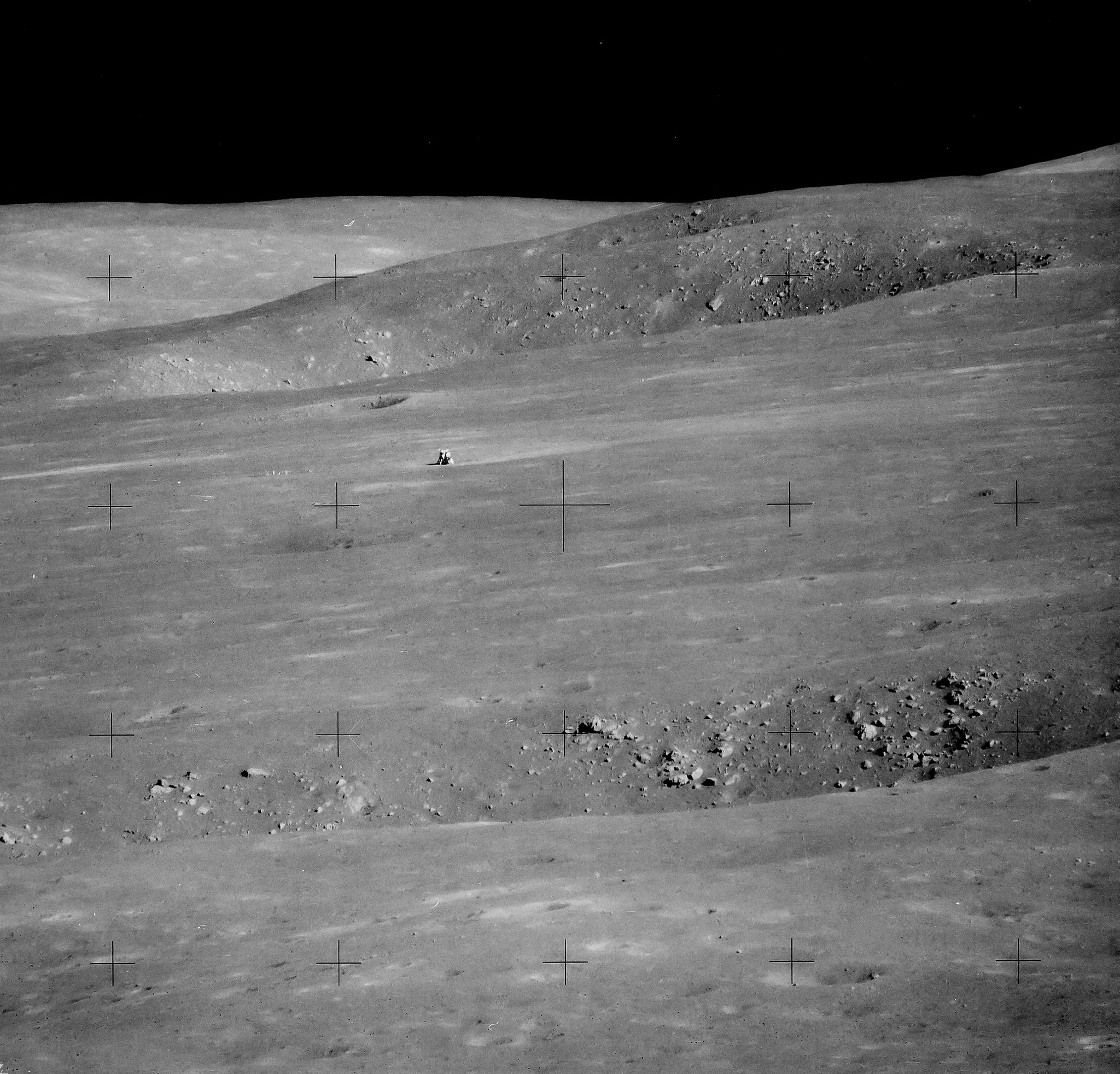 David Scott - The LM “Falcon” in the desolate lunar landscape of Hadley Apennine, EVA 2, Apollo