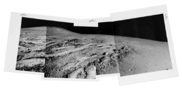 Panoramic view of rover tracks on the 17 degree gradient of Hadley Delta... Panoramic view of