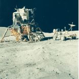 Charles Duke - John Young beyond the rover parked next to the LM “Orion”, EVA 1, Apollo 16, April