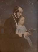 Photographer unknown. Daguerreotype of Man and Child, ca. 1850. A half-plate tinted daguerreotype
