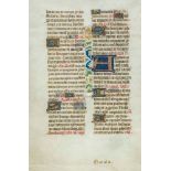 Book of Hours, - single leaf,  illuminated manuscript on vellum, 30 lines, double column, one 4-line