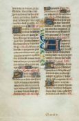 Book of Hours, - single leaf,  illuminated manuscript on vellum, 30 lines, double column, one 4-line