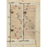 Book of Hours, - single leaf,  illuminated manuscript on vellum, 36 lines, double column, written in