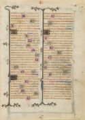 Book of Hours, - single leaf,  illuminated manuscript on vellum, 36 lines, double column, written in