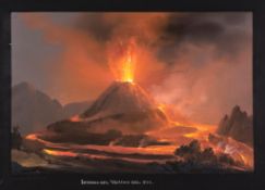 Neopolitan School (19th century) - Vesuvius erupting,  gouche on paper, laid onto card, feigned